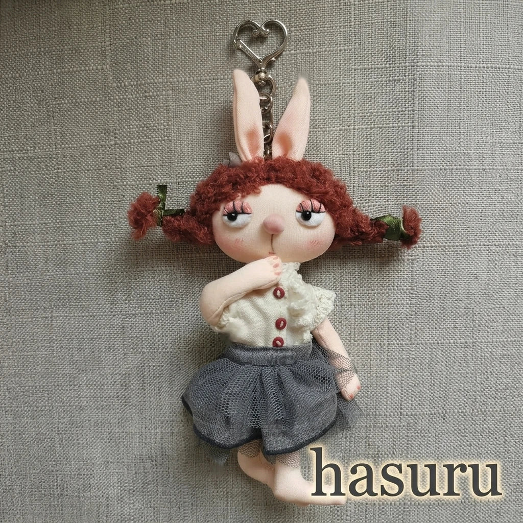 Handmade Bunny Girl Fabric Doll Bag Charm & Key Holder