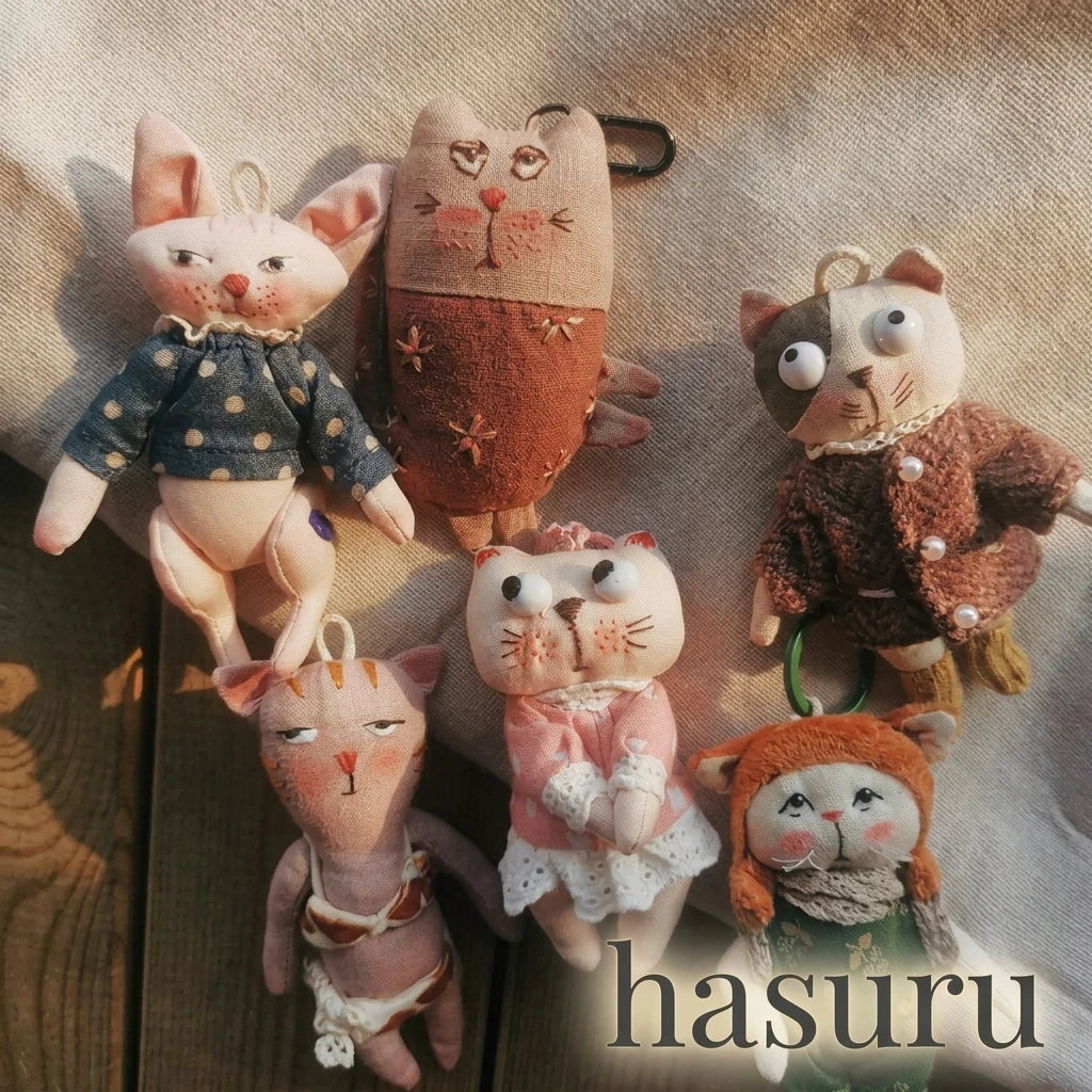 Handmade Multi-color Cat Fabric Bag Charm & Key Holder
