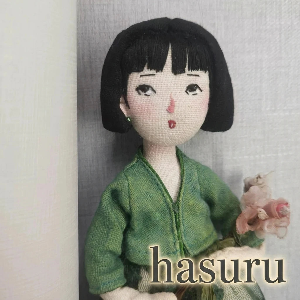Handmade Artisan Fabric Doll Bag Charm - Green Dress Girl