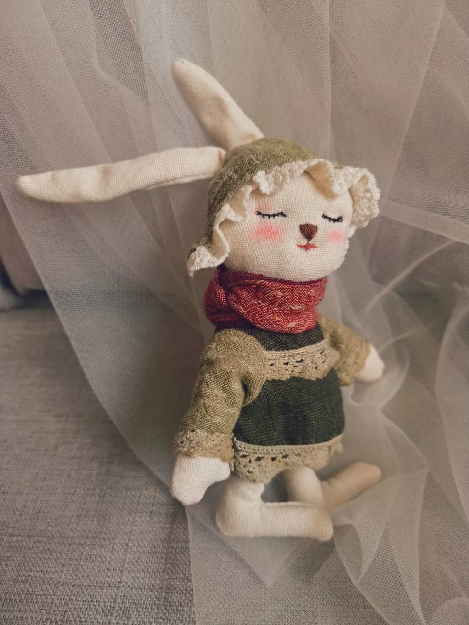 Handmade Linen Rabbit Plush Doll Charm | Original Artisan Design