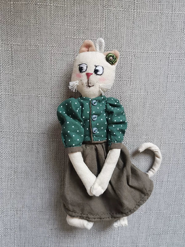 Artisan Handmade Cat Couple Fabric Doll Charm | Original Design
