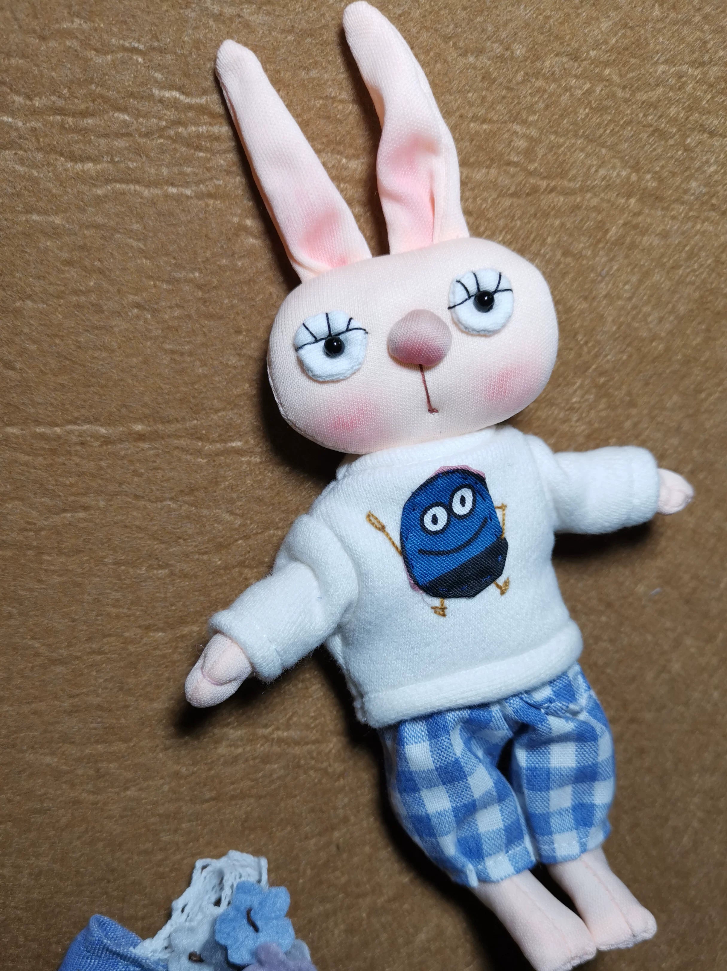 Handmade Bunny Girl Fabric Doll Bag Charm & Key Holder