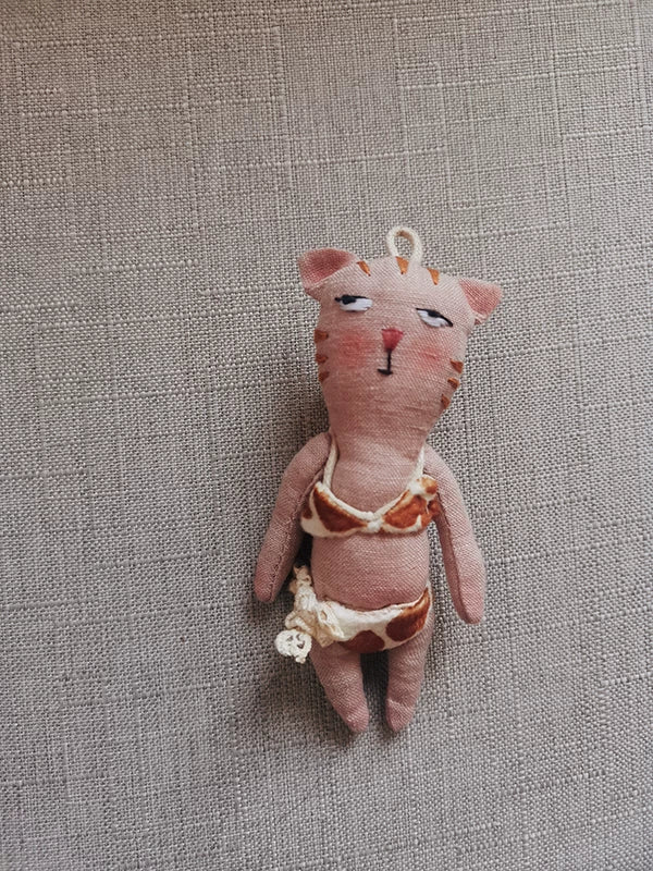 Handmade Multi-color Cat Fabric Bag Charm & Key Holder