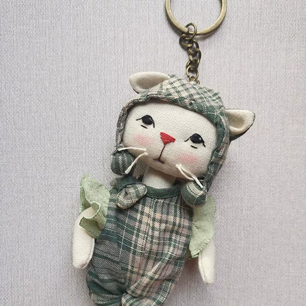 Handmade Multi-color Cat Fabric Bag Charm & Key Holder
