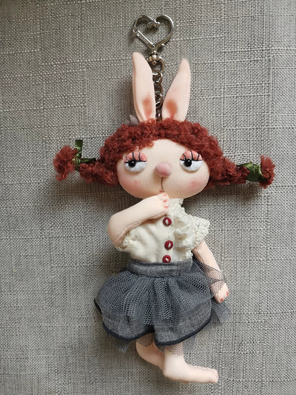 Handmade Bunny Girl Fabric Doll Bag Charm & Key Holder