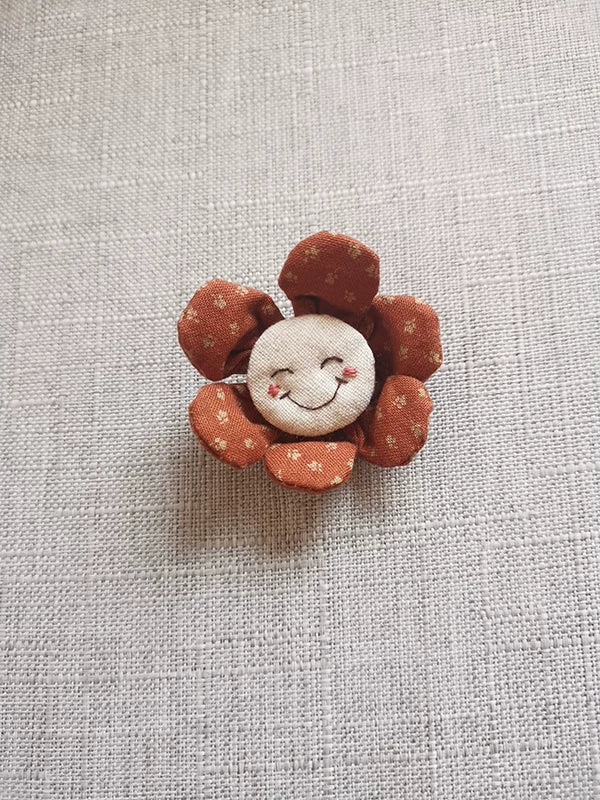Artisan Handcrafted Smiling Flower Fabric Brooch | Original Design