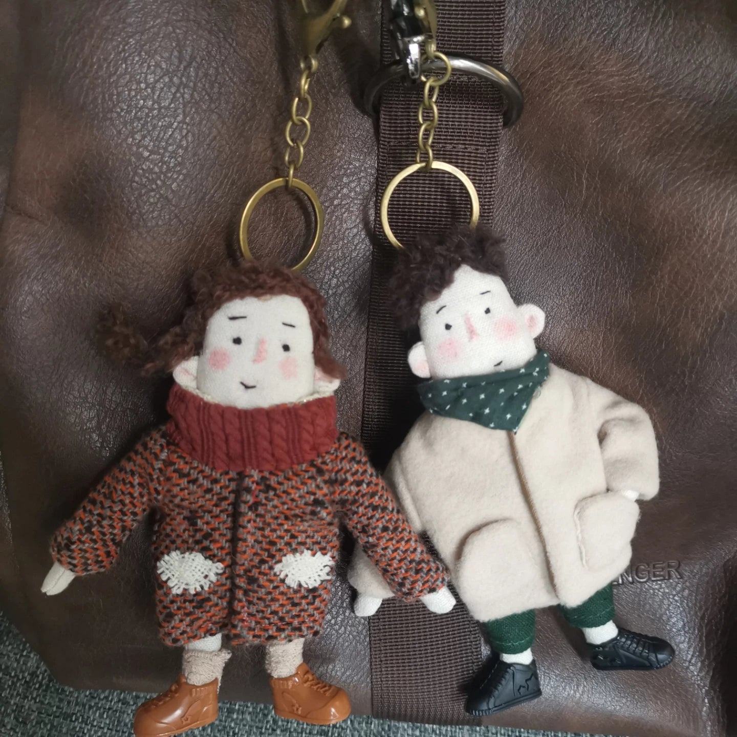 Handmade Couple Fabric Doll Bag Charm Set