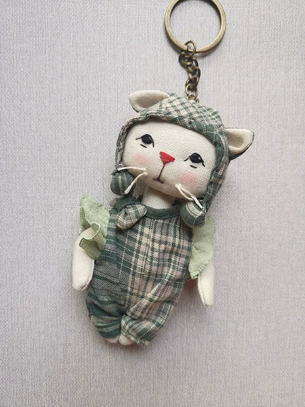 Handmade Multi-color Cat Fabric Bag Charm & Key Holder