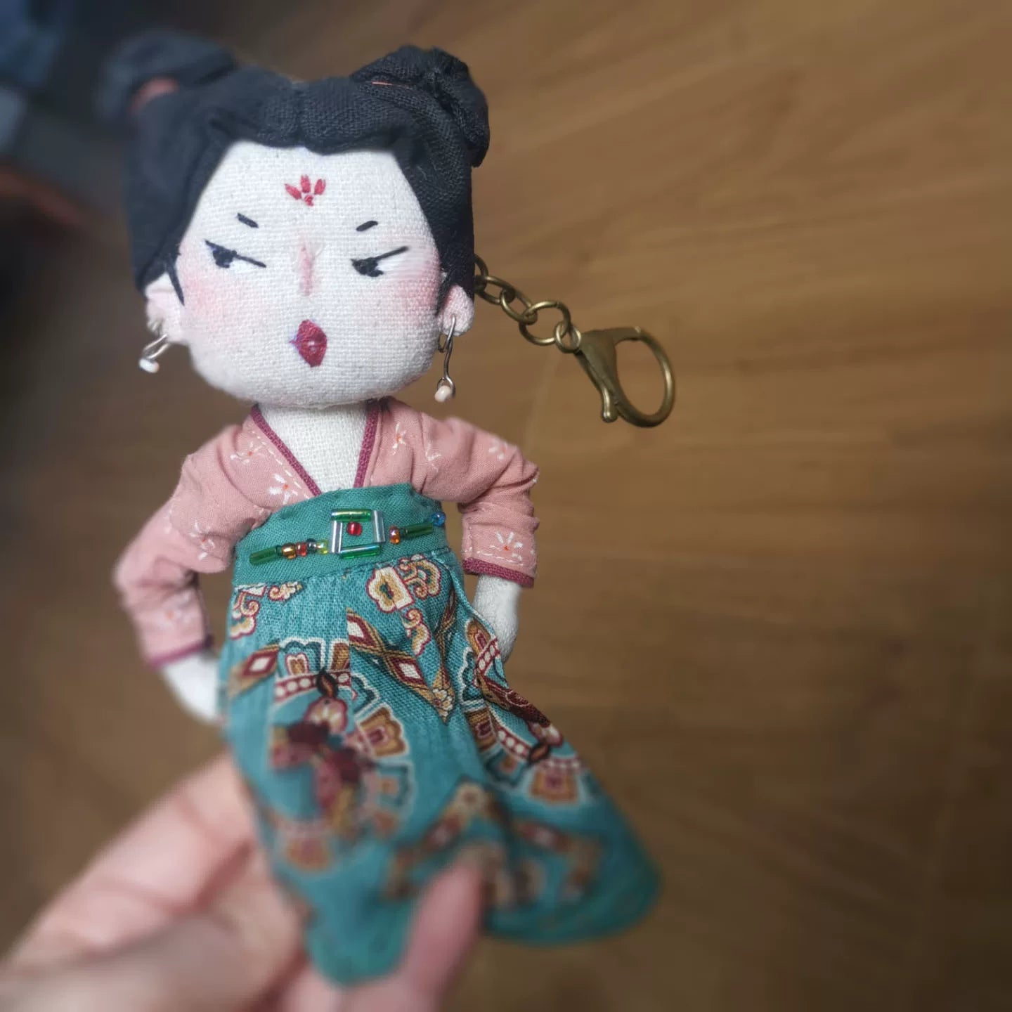 Artisan Handmade Vintage Style Fabric Doll Bag Charm | Original Design