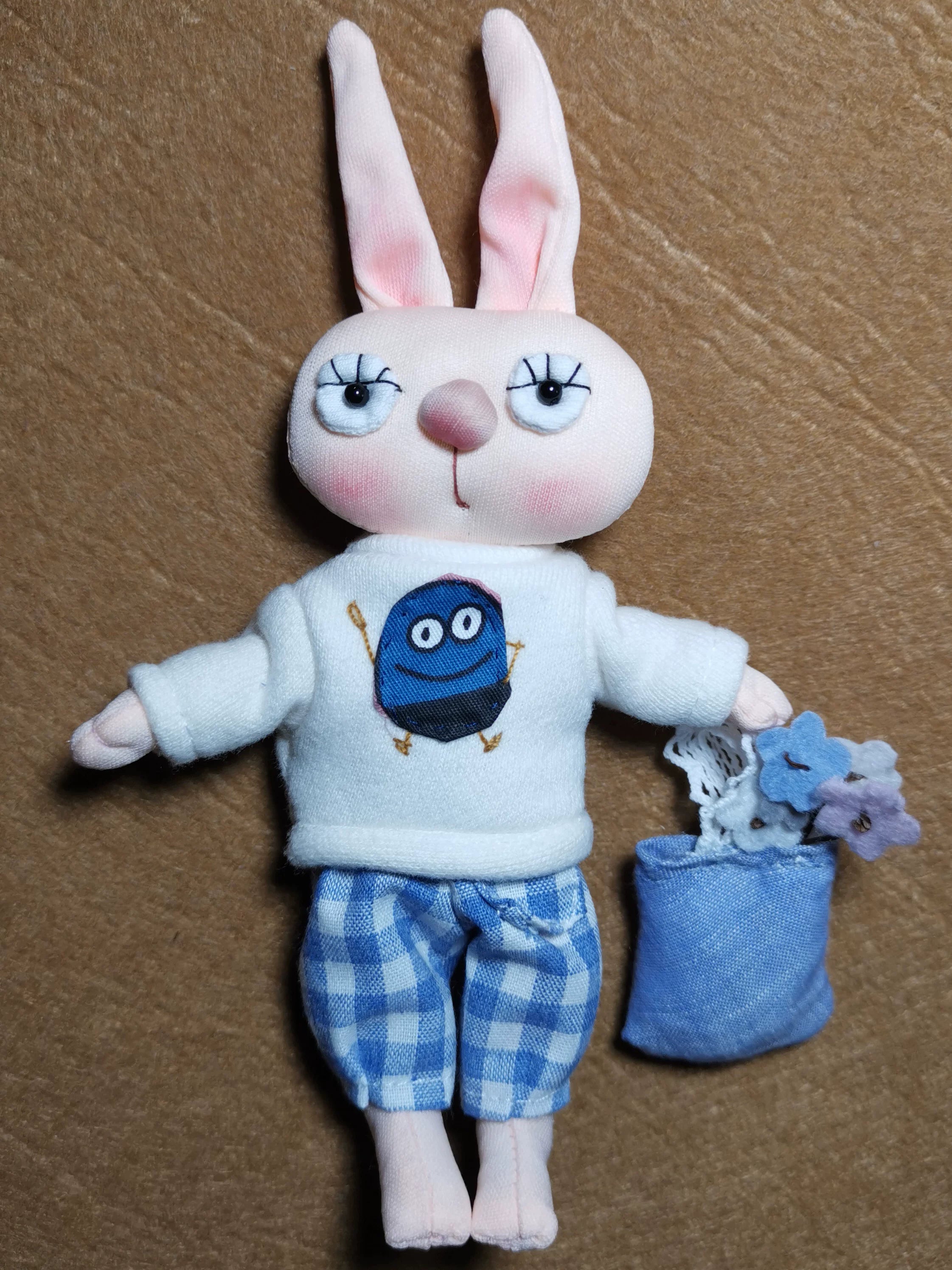 Handmade Bunny Girl Fabric Doll Bag Charm & Key Holder
