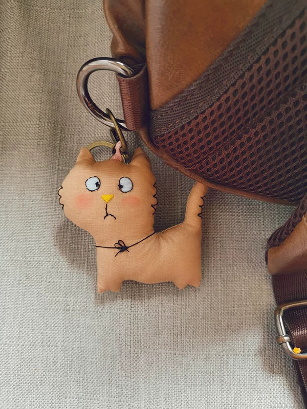 Handmade Little Witch & Cat Fabric Doll Charm | Original Artisan Design