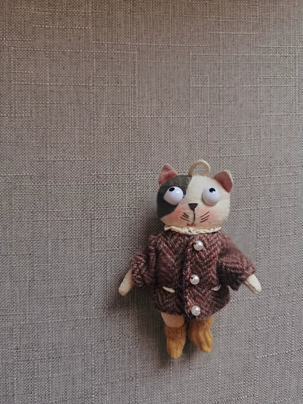 Handmade Multi-color Cat Fabric Bag Charm & Key Holder