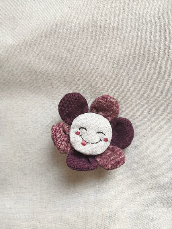 Artisan Handcrafted Smiling Flower Fabric Brooch | Original Design