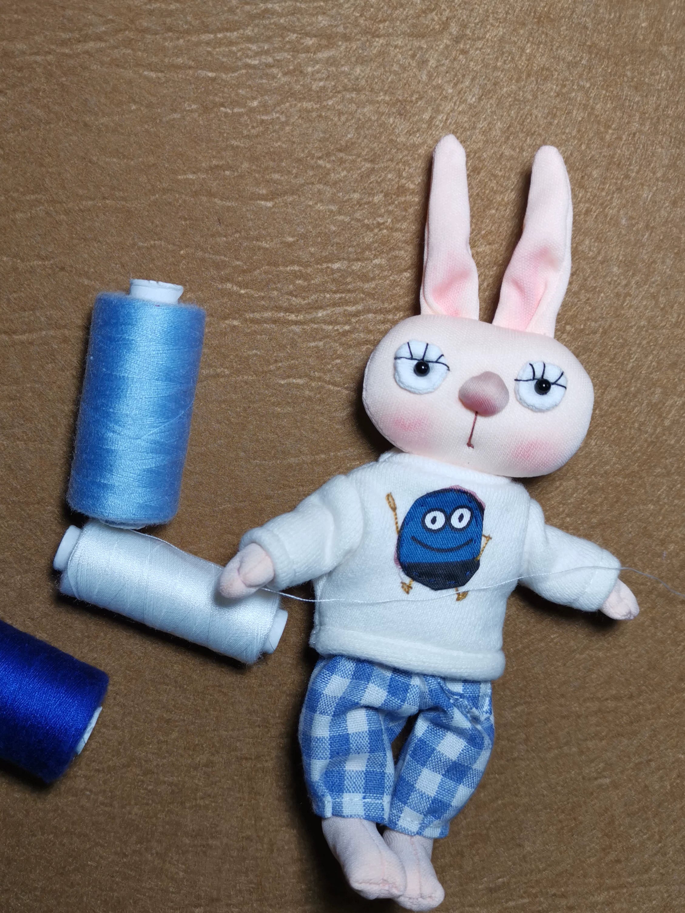 Handmade Bunny Girl Fabric Doll Bag Charm & Key Holder