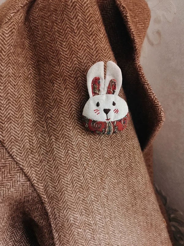 Artisan Handcrafted Year of the Rabbit Fabric Brooch | New Year Gift