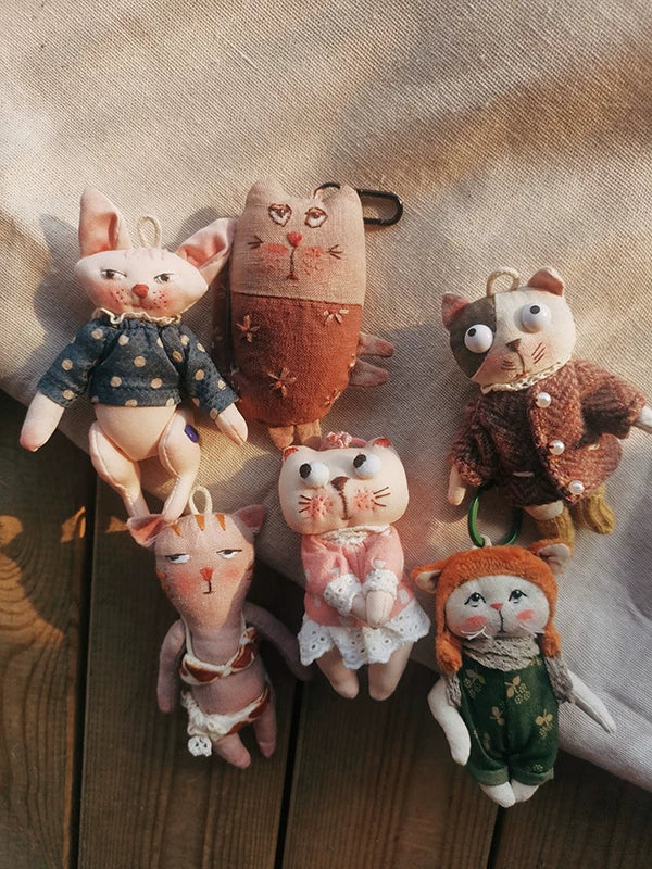 Handmade Multi-color Cat Fabric Bag Charm & Key Holder
