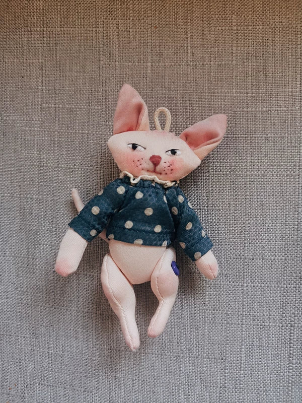 Handmade Multi-color Cat Fabric Bag Charm & Key Holder
