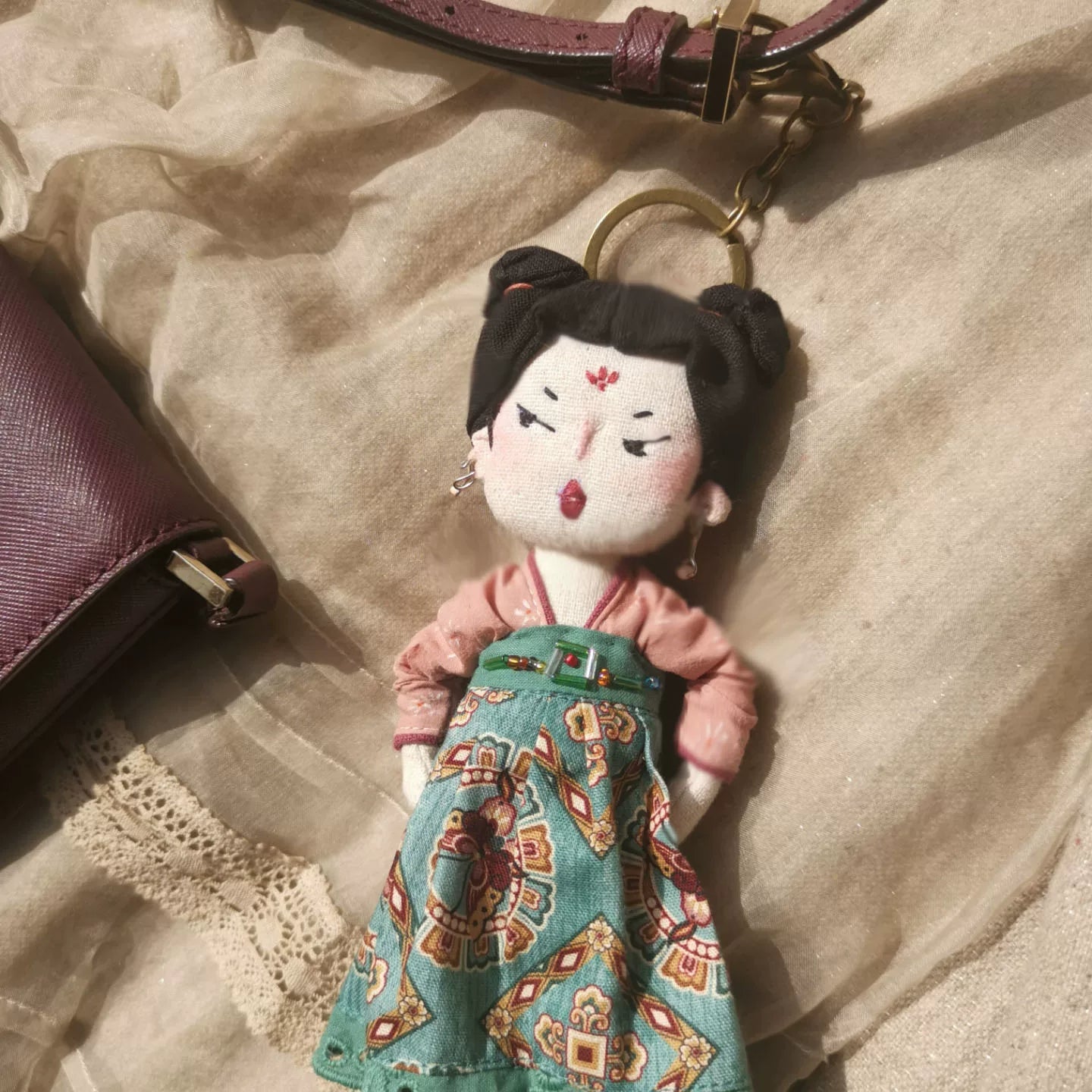 Artisan Handmade Vintage Style Fabric Doll Bag Charm | Original Design