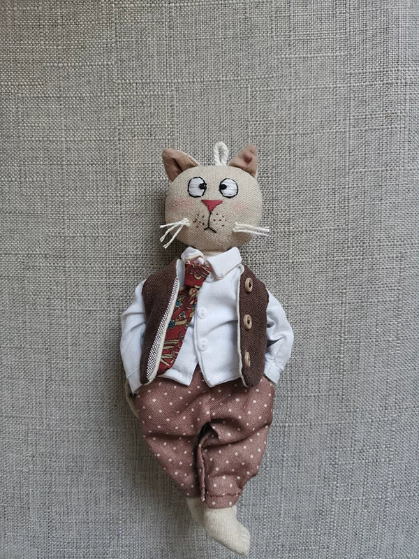 Artisan Handmade Cat Couple Fabric Doll Charm | Original Design