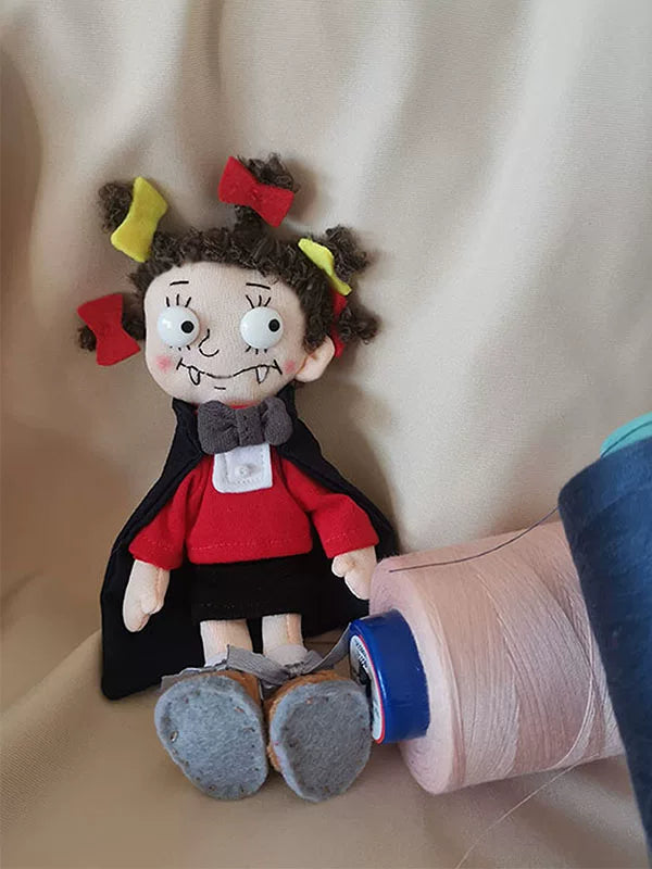 Handmade Little Witch & Cat Fabric Doll Charm | Original Artisan Design