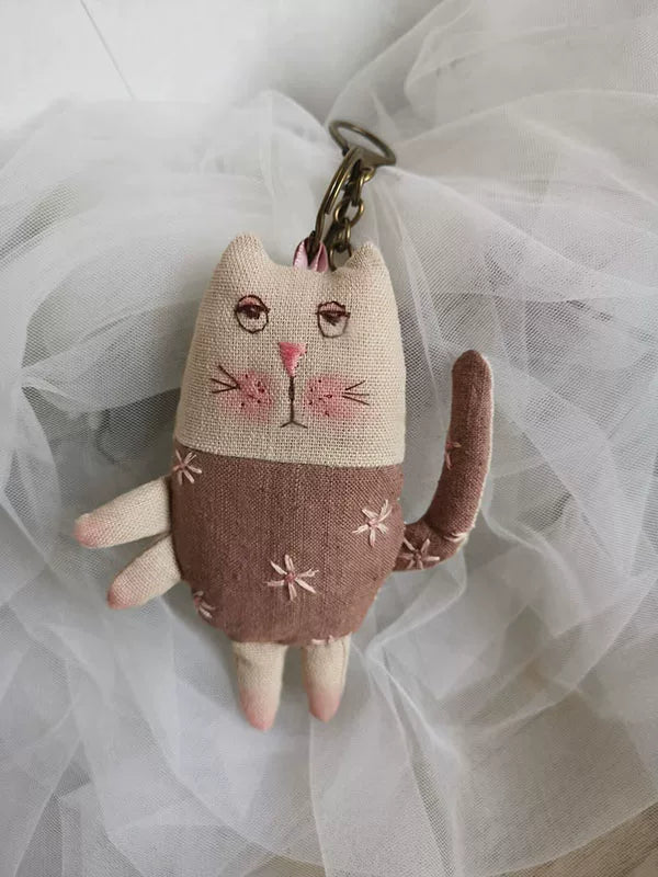 Handmade Multi-color Cat Fabric Bag Charm & Key Holder
