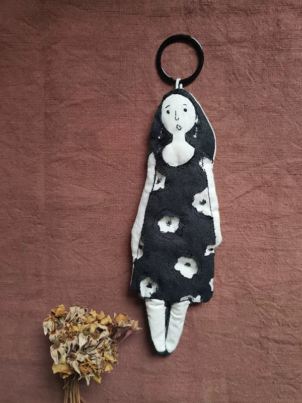 Handcrafted Linen Girl Bag Charm - Black & White | Original Artisan