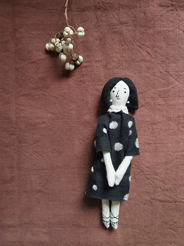 Handcrafted Linen Girl Bag Charm - Black & White | Original Artisan