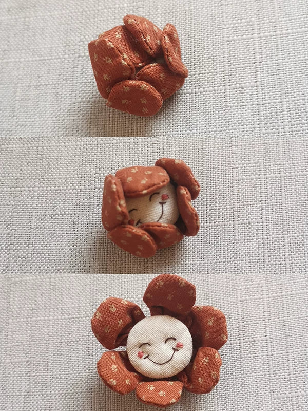 Artisan Handcrafted Smiling Flower Fabric Brooch | Original Design