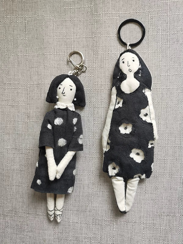 Handcrafted Linen Girl Bag Charm - Black & White | Original Artisan
