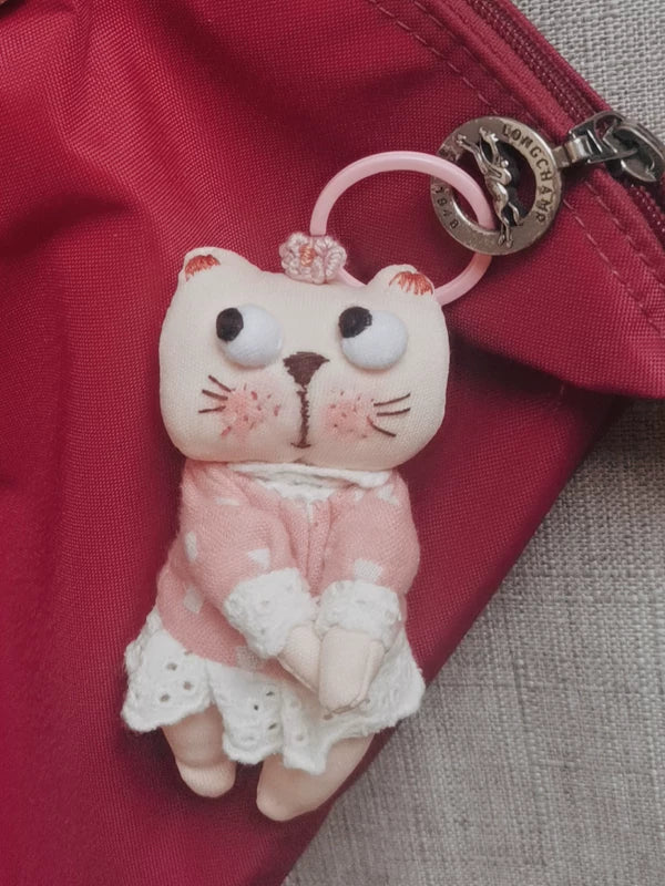 Handmade Multi-color Cat Fabric Bag Charm & Key Holder