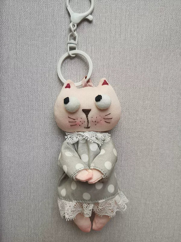 Handmade Multi-color Cat Fabric Bag Charm & Key Holder
