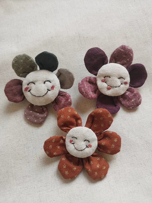Artisan Handcrafted Smiling Flower Fabric Brooch | Original Design